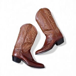 Justin Cowboy Boots Men’s 9D Brown Tan Lizard Exotic Style 8313 Boots